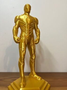Shiny Gold Superhero Display Iron Man, 3-D printed statue, sturdy base